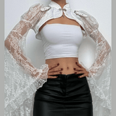 Long flared sleeve lace buckle shrug top