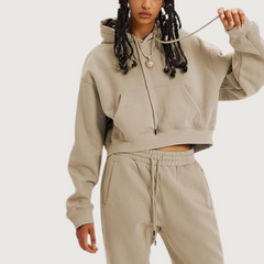 Beige Hoodie And Pants Matching Set