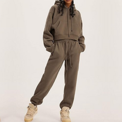 Brown Hoodie And Pants Matching Set