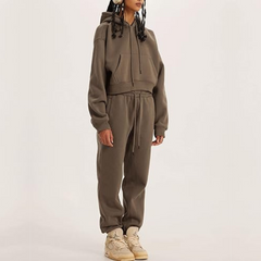 Brown Hoodie And Pants Matching Set