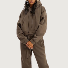 Brown Hoodie And Pants Matching Set