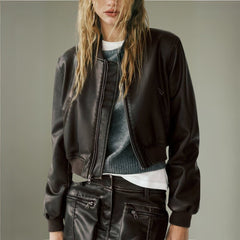 Brown Leather Bomber Jacket