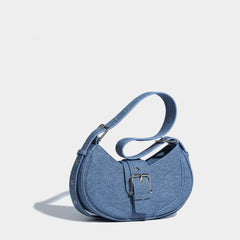 Blue Denim Buckle-Detail Shoulder Bag