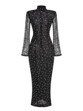 Sylvie High Neck Long Sleeve Rhinestone Gown