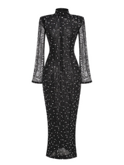 Sylvie High Neck Long Sleeve Rhinestone Gown