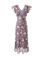 Luana Violet Floral Lace Trim Maxi Dress