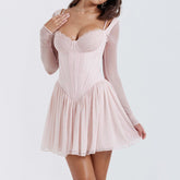 Romantic Pink Bustier Long Sleeve Fit Corset Mini Dress