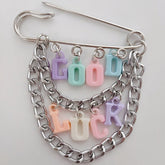 Letter multicolor clay pendant pin