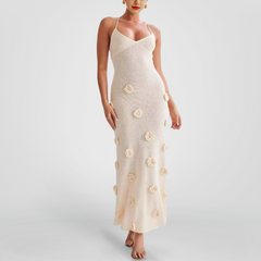 Crochet Midi Dress With Rose Apliques