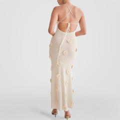 Crochet Midi Dress With Rose Apliques