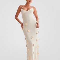 Crochet Midi Dress With Rose Apliques