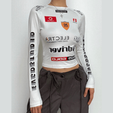 Long sleeve crewneck abstract contrast top