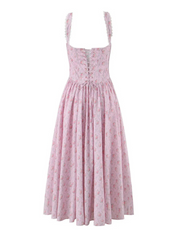 Lily Vintage Lace-Up Floral Midi Dress