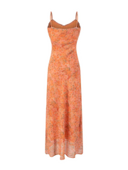 Natalia Orange Floral Sheer Maxi Dress