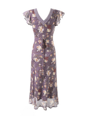 Luana Violet Floral Lace Trim Maxi Dress