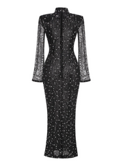 Sylvie High Neck Long Sleeve Rhinestone Gown