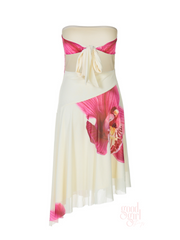 Tyra Orchid Print Strapless Midi Dress