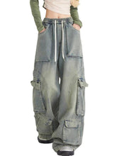 Wash Multi Pocket Drawstring Cargo Jeans