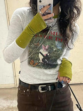 Rabbit Print Contrast Color Splice Long Sleeve Knit
