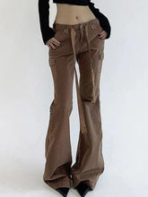 Vintage Brown Button Lace Up Flare Jeans