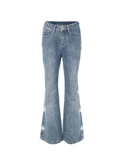 Vintage Star Print High Rise Flare Jeans