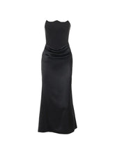 Satin Bandeau Splice Corset Ruched Maxi Dress