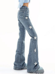 Vintage Star Print High Rise Flare Jeans