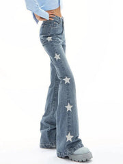 Vintage Star Print High Rise Flare Jeans