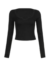 Solid Notch Neck Slim Long Sleeve Knit