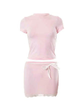 Solid Color Slim Low Waist Bow Two Piece