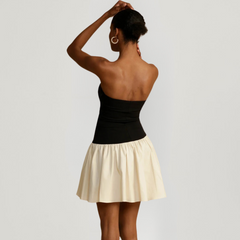 Black & Cream Dropped Waist Dress