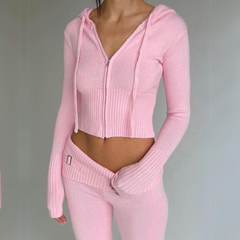 Pink Two-Piece Knit Sweatsuit Set