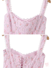 Lily Vintage Lace-Up Floral Midi Dress