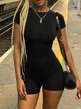 Solid Backless Crew Neck Romper