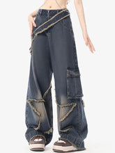 Star Shape Raw Trim Big Pocket Boyfriend Jeans