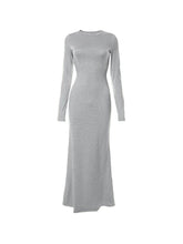 Solid Crew Neck Long Sleeve Mermaid Maxi Dress
