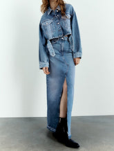 Scandanavian Style Knee Length Blue Denim Skirt