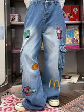 Vintage Cartoon Embroidery Big Pocket Boyfriend Jeans
