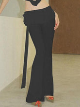 Solid Ruffled Trim Tie Up Flare Leg Pants