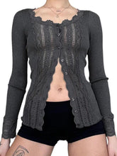Lace Splice Breasted Slim Long Sleeve Knit
