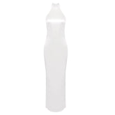 High Neck Satin Bareback Sleeveless Long Dress