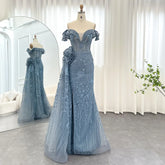 3D Flower Mermaid Blue Overskirt Party Gown