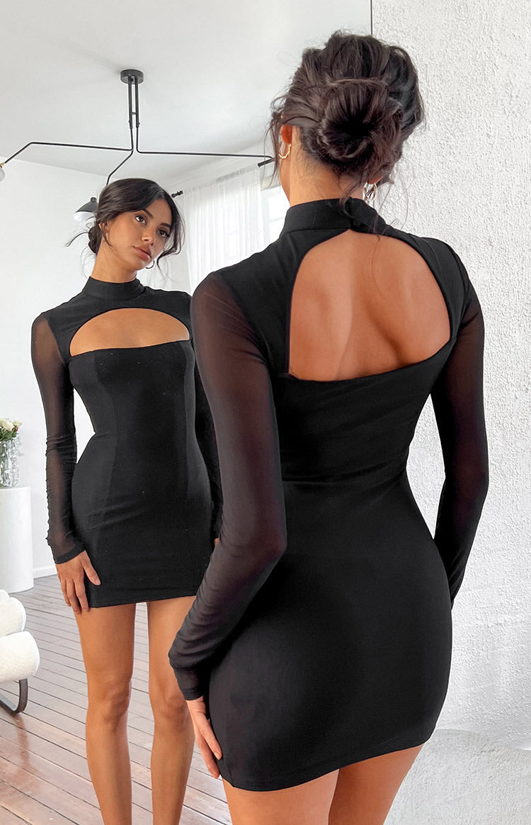 Aurora Black Mesh Long Sleeve Mini Dress – Vivuki