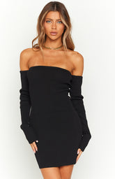 Branca Black Long Sleeve Knit Mini Dress
