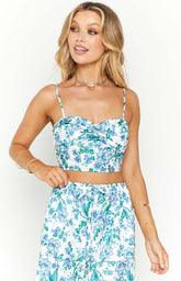 Cartia Floral Satin Twist Bodice Top