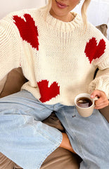 Chandi Cream Heart Chunky Knit Sweater