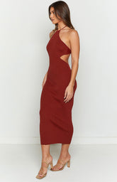 Christina Rust Halter Rib Maxi Dress