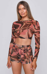 Day For It Festival Mesh Top Brown