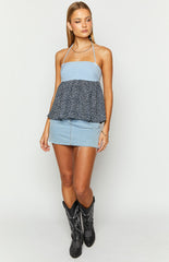 Eth Blue Floral Halter Top