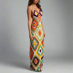 Multicolor Hand Crochet Maxi Dress